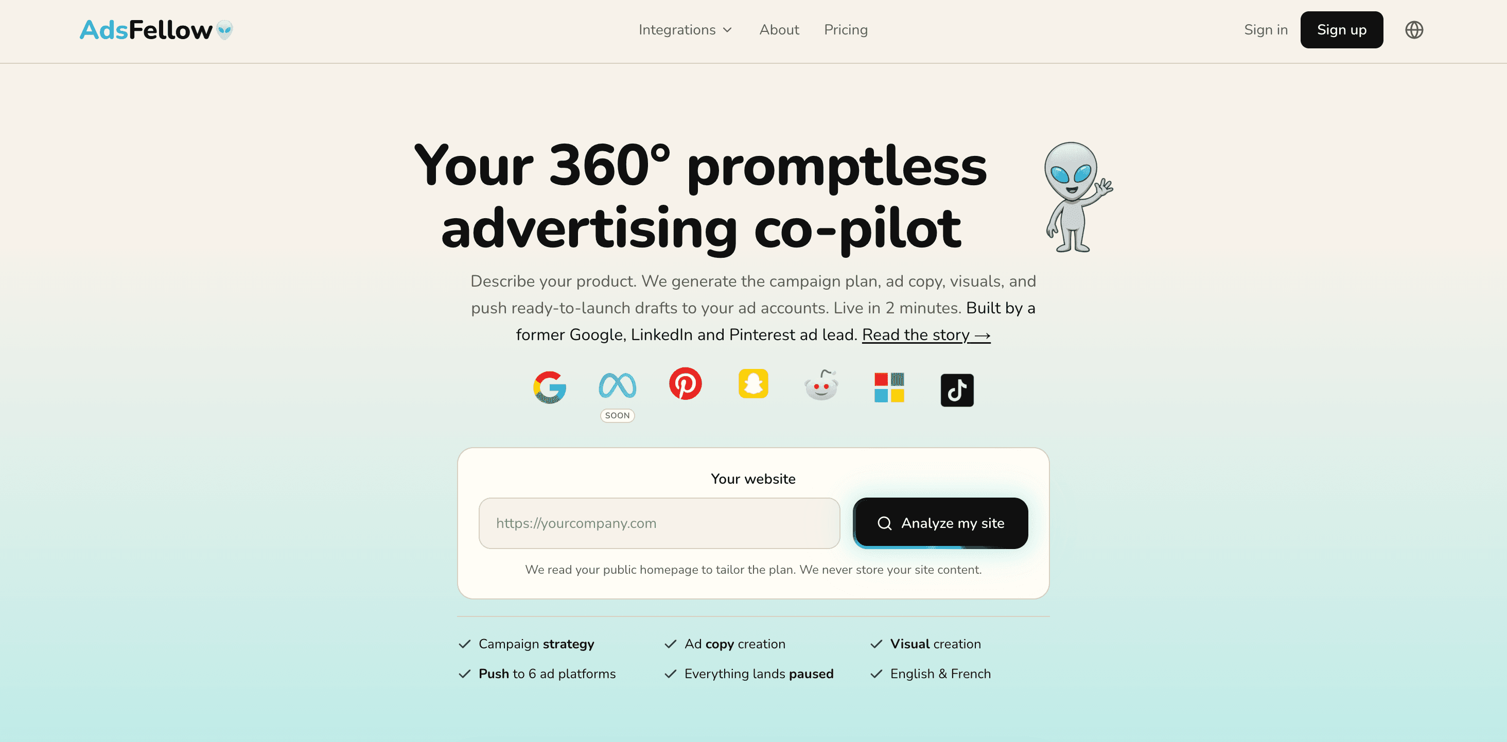 AdsFellow advertising platform homepage